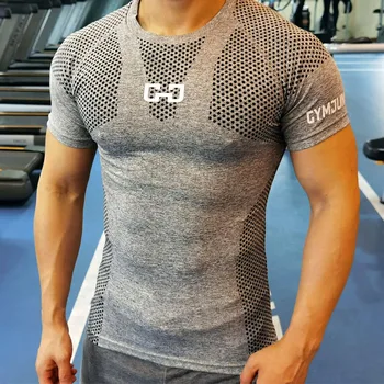 Mannen Snel Droog Sport T-shirt voor Fitness Tight met Korte Mouwen Man Fitnessruimte Compressie T-shirt bodybuilding t-shirt