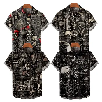 Men ' s Fashion Y2K T-Shirts Hawaiian Shirt Duivel Viking Textuur 3D-Print Gezellige Casual Korte Mouwen Strand Oversized Kleding