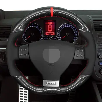 Met de Hand Naaien Zwart Lederen Auto Stuurwiel Klep Voor Volkswagen VW Golf 5 GTI (V) Golf R32 Scirocco Tiguan R-Line)