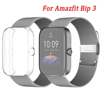 Metalen Armband Voor Amazfit Bip 3 Smart Watch Accessoires Band van het Horloge Voor amazfit bip-3 pro Strap Case Protector Frame Cover Shell