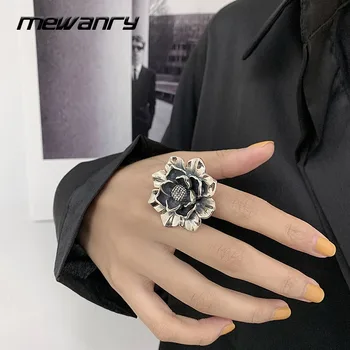 Mewanry Zilveren Kleur Ring Mode Overdreven Bloem Ring Pioen Retro Eenvoudig Ontwerp, Trendy Elegant Party Cadeau voor Vrouwen