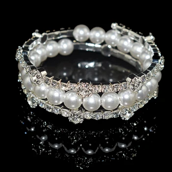 Mode Kristal Open Pols Armbanden voor Vrouwen Meisjes Luxe Imitatie Parel Goud Zilver Plated Armbanden Armbanden Bruids Sieraden