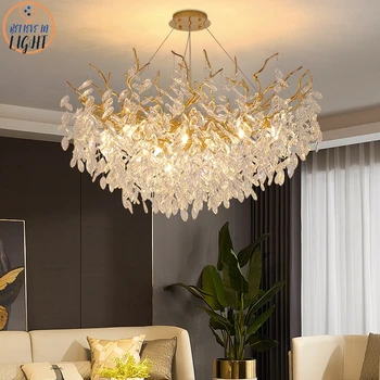 Moderne Gouden Luxe Kristallen Kroonluchters voor de Eetkamer, Woonkamer Tak Opknoping Lamp Grote Verlichting Armatuur voor de Hotel Lobby