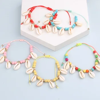 Multicolor Boho Natuurlijke Conch Shell Touw Enkelbanden Voor Vrouwen Zee Sokje Strand Op Blote Voeten Enkel Been Keten Voet Bohemian Sieraden Geschenken