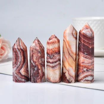 Natuurlijke Kristallen China Rhodochrosiet Quartz Punt Helende Steen Zeshoekige Prisma ' s 50-90mm Obelisk Wand Behandeling Steen Gave DIY