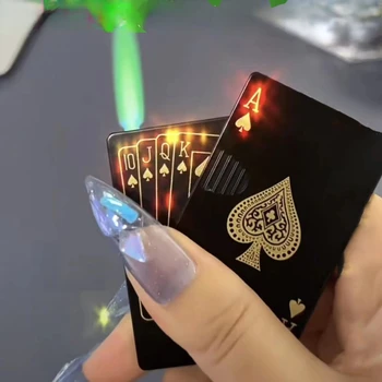 Nieuwe Metalen Creatieve Jet Fakkel Groene Vlam Poker Lichter Winddicht Speelkaart Lichter Roken Accessoires Grappig Stuk Speelgoed Cadeau Voor Mannen