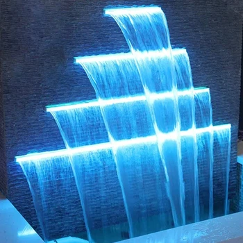 Openlucht Decoratieve Muur Hangen Fontein Overlaat AC 12V LED Verlichting Kunstmatig Zwembad Waterval Steile Afdaling Cascade