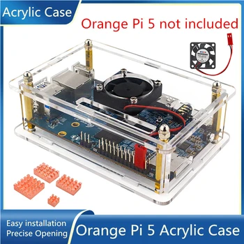 Oranje Pi 5 Acryl Geval voor Oranje Pi 5 4 / 8 / 16GB RAM RK3588S Single Board Optionele Ventilator warmteafleider