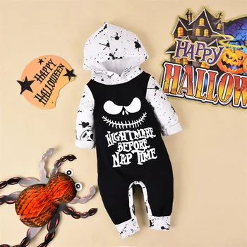 Pasgeboren Baby Meisje van de Baby Boy Kleding Halloween Kostuum Baby Romper Lange Mouw met Capuchon Katoen Nachtmerrie Print Jumpsuit 0-18Months