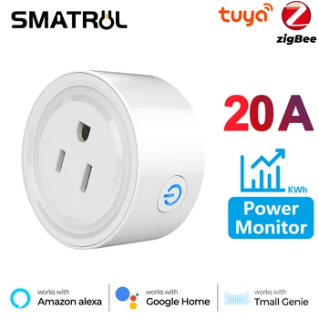 Power Monitor 20A 16A Tuya Smart Zigbee Socket Plug ONS Draadloos Stopcontact met Energie Timer Werkt met Alexa Google Startpagina