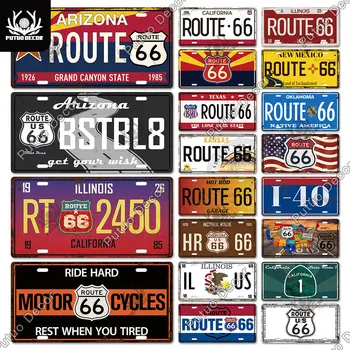 Putuo Decor Route 66 Licenties Plaat Plaque Metalen Vintage Metal Sign voor de Auto uit Californië Bar, Pub, Café de Garage Schilderij Decoratie