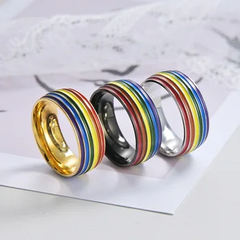 Rainbow LGBT-Ringen Sieraden verlovingsfeest Bagues Titanium Rvs Bands Voor een Paar Liefhebbers Vrouwen Mannen Gevuld