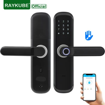 RAYKUBE TT sluiting Bluetooth-Vingerafdruk deurslot M1 Kaart Wachtwoord Keyless Toevoegen Gateway Werk Met Alexa/Google Ontgrendelen Wifi Zwart X3