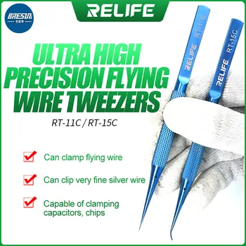 RELIFE RT-11C RT-15C titanium legering Precisie vliegen pincet voor mobiele telefoon reparatie Moederbord BGA vingerafdruk blauw pincet