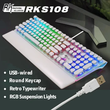 RK108/RK S108 Typemachine Mechanisch Gaming Toetsenbord RGB Verlichte Inklapbare Pols Rest 108-Toets Retro Ronde Toetsaanduiding
