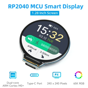 RP2040 MCU Raad Met 1.28 Inch Ronde LCD-65K RGB-Base op de Raspberry Pi RP2040 USB-C aansluiting Accelerometer Gyroscoop Sensor