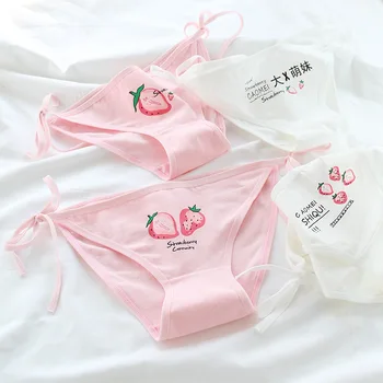 SP&CITY Lolita Roze Afdrukken Aardbei Patroon Vrouwen Ondergoed van Katoen Veters van Sexy Slipje Studenten Zoete Lingerie Slip