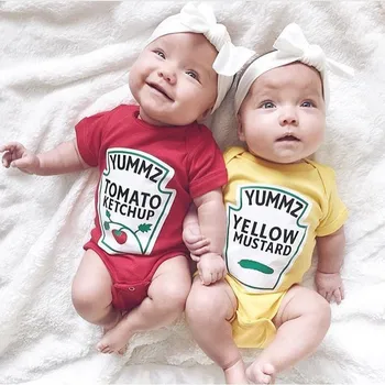 Tomato Ketchup Gele Mosterd Gele en Rode Bodysuit Baby, Tweeling Baby Kleding Tweeling Baby Jongens Meisjes