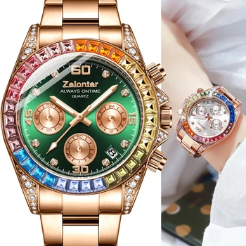 Top Luxe Water Ghost Women ' s Watch Mode Rainbow Ring Drie Ogen Zes Naald Diamant Ingelegd Agenda Waterdicht Horloge