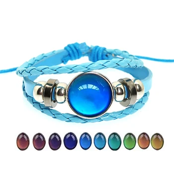 Trendy Temperatuur van Kleur Veranderen Stemming Geweven Touw Lederen Armband Smart Verkleuren Knop Armbanden Sieraden voor Vrouwen, Mannen, Kinderen, Cadeau