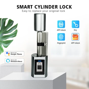 Tuya App Afstandsbediening IP65 Waterdichte Smart Europa Cilinder vingerafdruk ontgrendelen van de Elektrische Smart Deur op Slot Airbnb