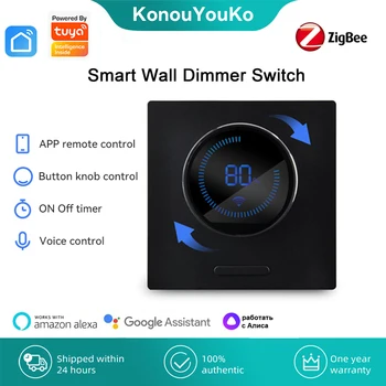Tuya Smart Home Zigbee Dimmer Glazen Paneel Smart Wall Dimmer met Digitale Display-APP spraakbesturing Alexa Google