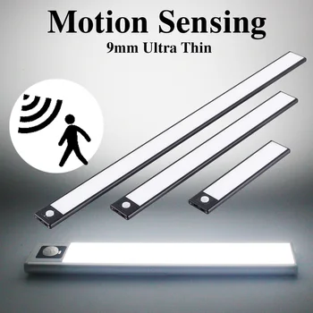 Ultra-dunne LED-Licht kastverlichting PIR Motion Sensor-led-USB-Oplaadbare Zwart Aluminium Keuken Kasten Verlichting Verlichting LED