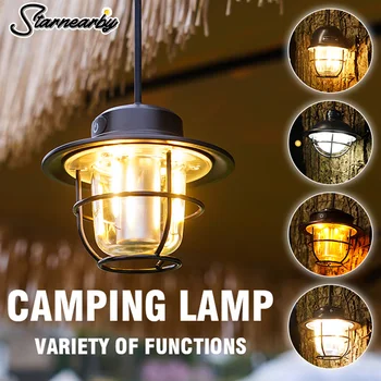 Vintage Metalen Hangende Camping Lantaarn USB-Oplaadbare Led Camping Licht Traploos Dimmen Tent Licht Voor Outdoor Hiking Vissen