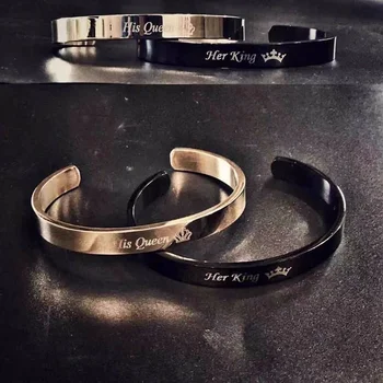 Vnox Gratis Graveren Aangepaste Basic Armbanden voor Vrouwen Mannen Eenvoudige Rvs Paar Manchet Armbanden Valentijnsdag Cadeau