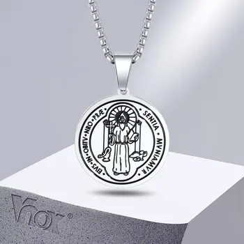 Vnox Sint-Benedictus Medaille Kettingen voor Mannen, Vrouwen,Roestvrij Staal Katholieke Sacramentele Medaille weren Boze Bescherming Sieraden