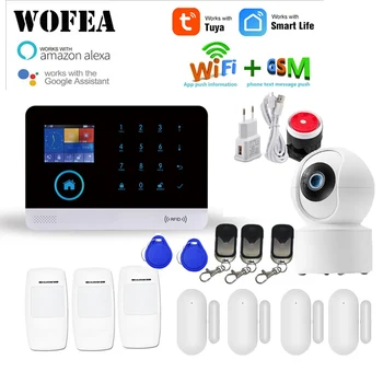 WOFEA Draadloze WIFI-GSM Systeem van het Alarm RFID-Inbraak Beveiliging LCD Touch Keyboar Tuya Smart & Smartlife-APP Werken Alexa en Google Home