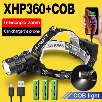 XHP360 Krachtige LED Koplamp USB Oplaadbare koplamp XHP90 Super Heldere High Power Koplamp 18650 Waterdichte Hoofd Zaklamp
