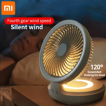 Xiaomi Draadloze Draagbare Ventilator 4000 mAh ultra-lange standby-stil aan de Muur gemonteerd vouwen fan met ' s avonds het licht te schudden het hoofd min