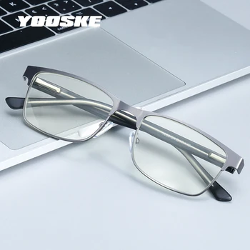 YOOSKE Mannen Bedrijf leesbril Stevige Elastische Metalen Bril Mannen Plus Dioptrie Bril Vierkante Frame