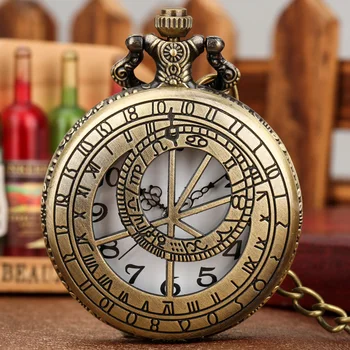 Zodiac Kompas Patroon Brons Retro Quartz Zak Horloges Mannen Vrouwen Ketting Horloge Antieke Hanger Geschenken Reloj de bolsillo