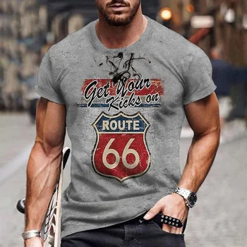 Zomer Vintage Route 66 Biker T-shirt 3D Geprinte Mannen Vrouwen Coole Casual Stijl Oversized Tops t-Shirts Korte Mouw Jongens Kleding